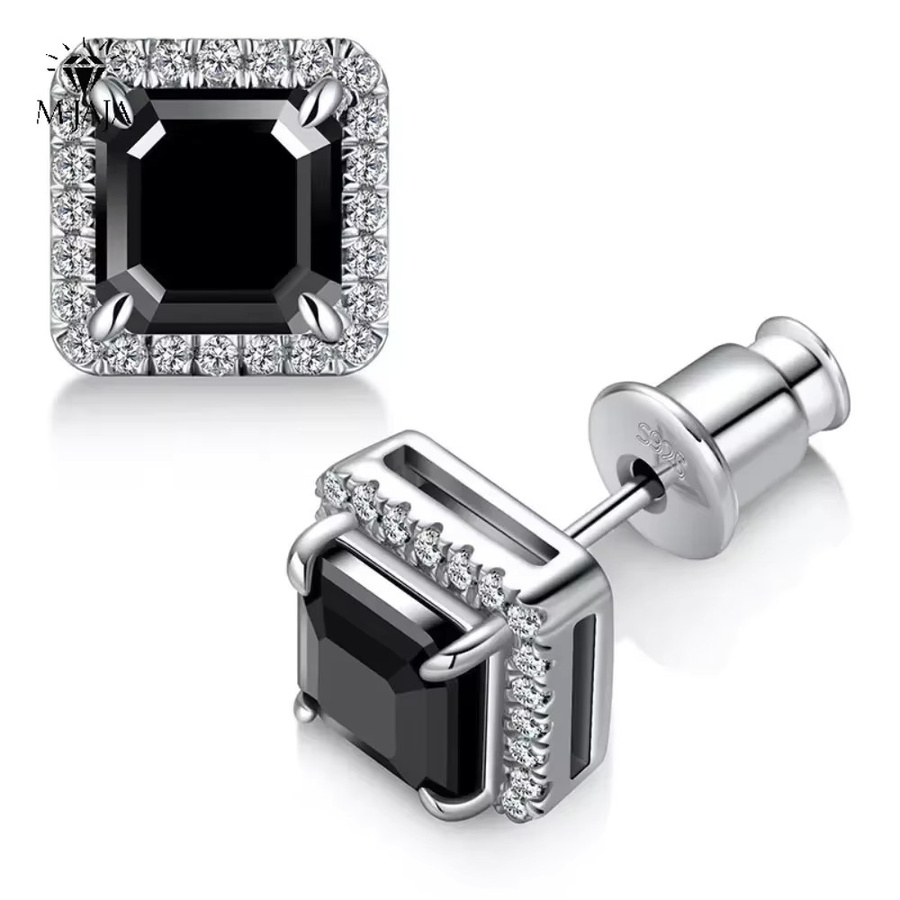 M-JAJA Ohrstecker 925 Silber, Schwarz, Moissanit, Diamant, Unisex - Bild 4