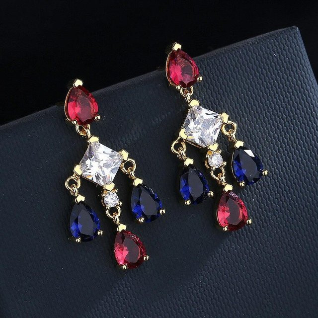 Ruzzallati Ohrringe, 925 Sterling Silber, Gold Farbe, Multicolor, Zirkon Stein, Unisex - Bild 1