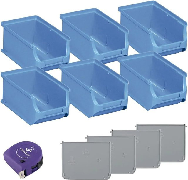 vasalat Set Stapelboxen Größe 2 Blau mit Trennsteg, 6 Stück, B/T/H: 16,0 x 10,2 x 7,5 cm - Bild 1