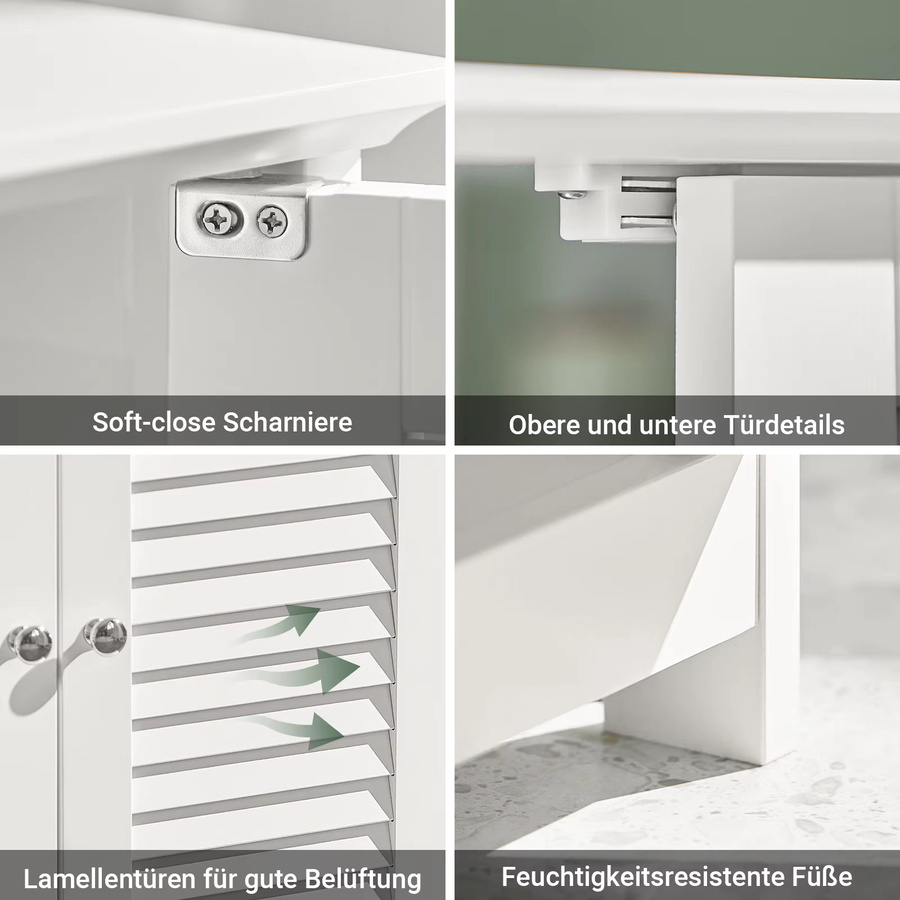SoBuy Waschbeckenunterschrank FRG237-II mit 2 Lamellentüren in Weiß, B/T/H: 60 x 35 x 58 cm - Bild 4