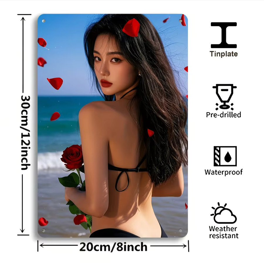 HELLOYOUNG Pop-Art Wandkunst aus Metall mit Motiv einer sexy Lady und Rosen in Multicolour, Breite: 30,48 cm, Höhe: 30,48 cm - Bild 2