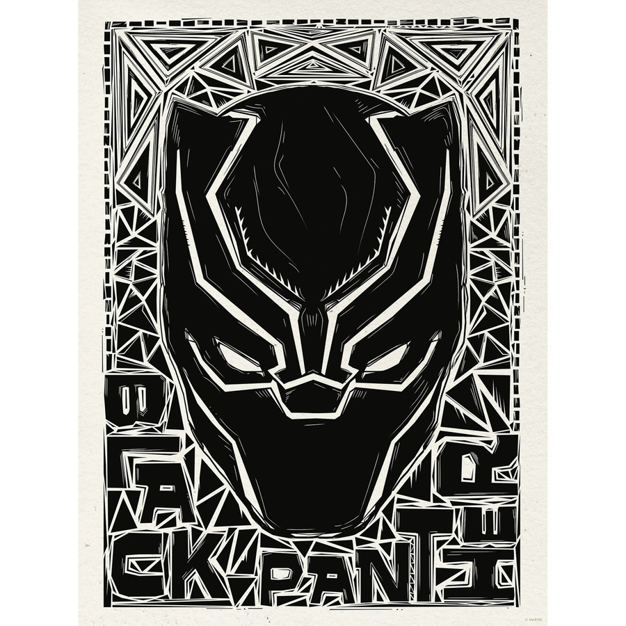 Komar Marvel Black Panther Wandbild Lino-Cut Helmet Paper Poster Schwarz-Weiß, Breite: 30 cm, Höhe: 40 cm - Bild 2