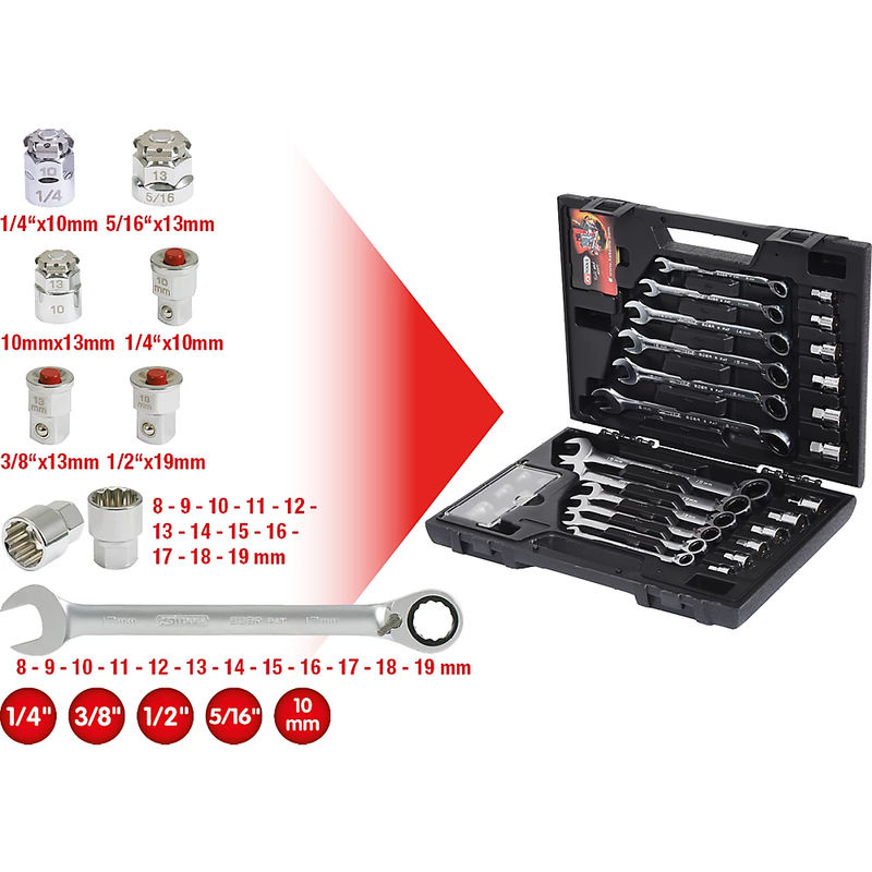 KS TOOLS GEARplus RINGSTOP Ratschenringmaulschlüssel-Satz, 30-teilig, Silber, Chrome Vanadium mit Adapter - Bild 3
