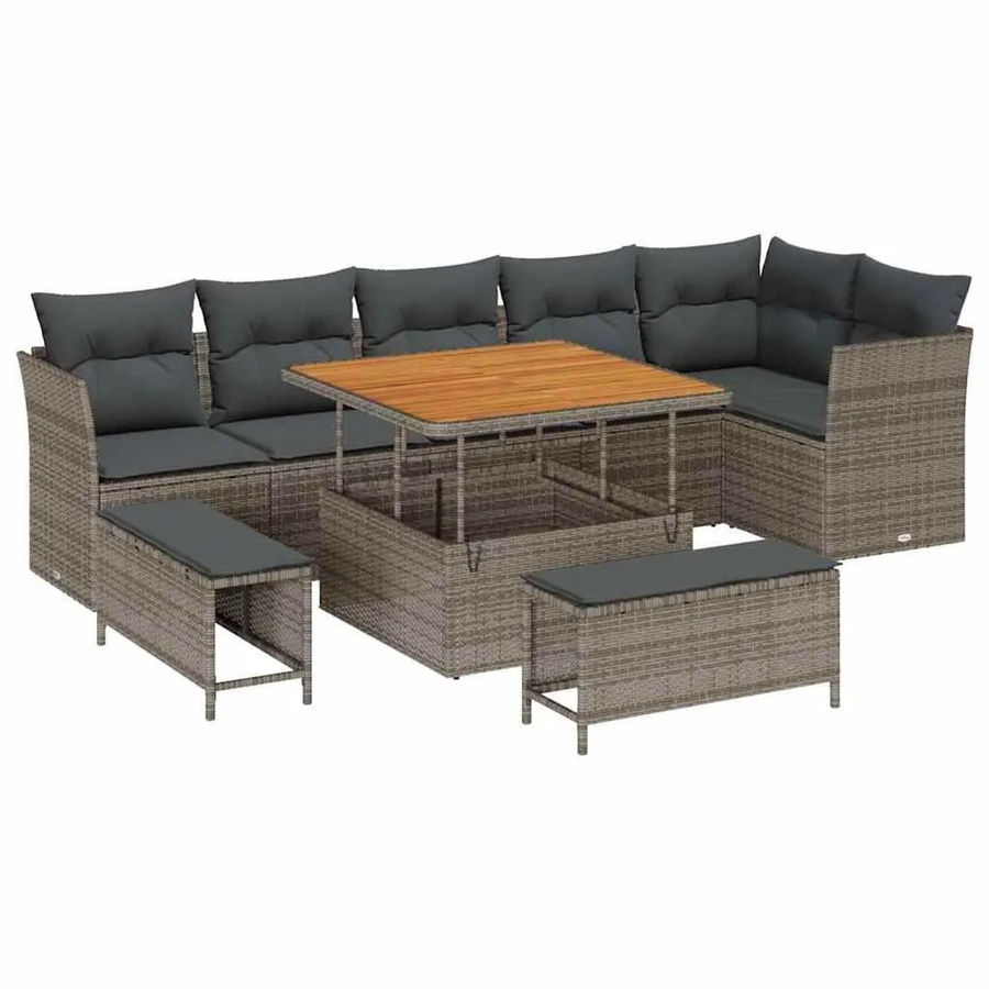 vidaXL Garten-Sofa-Set 9-teilig in Grau mit Kissen und integriertem Stauraum für Terrasse und Garten - Bild 2