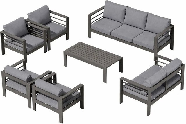 MeXo Gartenmöbel Set Loungeset für 9 Personen aus Aluminium und WPC in Grau - Bild 1