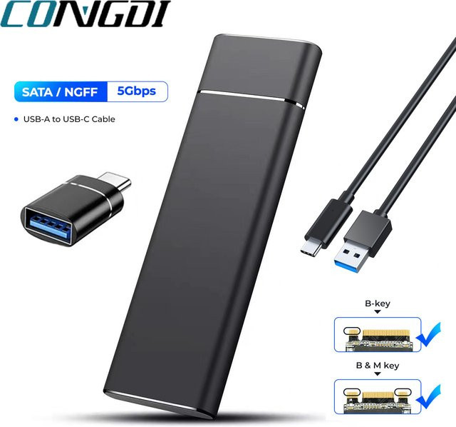 Congdi M.2 NGFF SSD-Gehäuse mit USB Typ C Gen1 5 Gbit/s in Grau - Bild 1