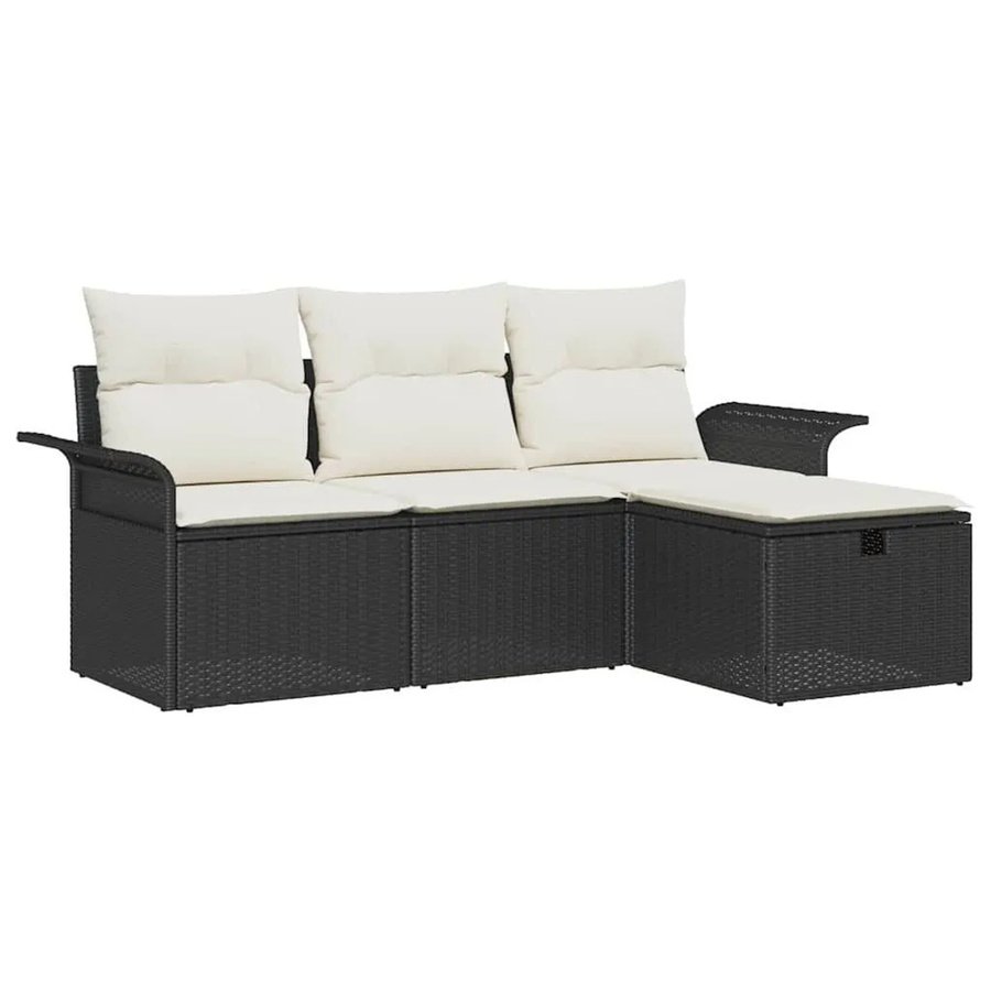 vidaXL Garten-Sofa-Set aus Poly Rattan in Schwarz und Beige mit 4 Teilen, L-Form mit 3-Sitzer-Sofa, Eckelement und Ottoman, wetterfest mit Kissen und abnehmbaren Bezügen - Bild 2
