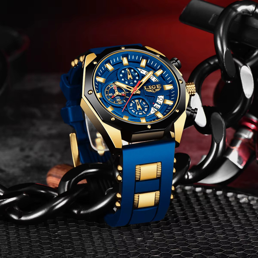 LIGE Armbanduhr Chronograph, Quarz, Silikon, Herren, Schwarz - Bild 2