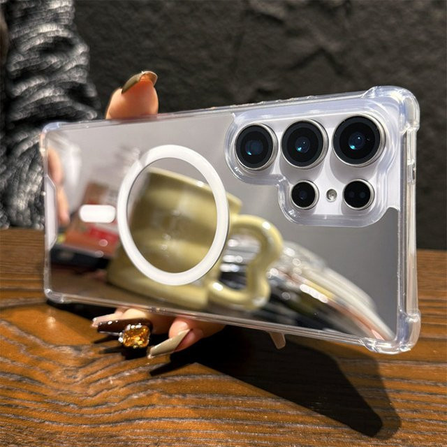 MagSafe Spiegel-Handyhülle für Samsung Galaxy S26 Edge S25 Ultra S24 FE S23 S22 S21 Plus A57 A56 A55 A54 A53 A52 A17 A16 A15 Note 20 in Silber Transparent von lolozzx - Bild 1