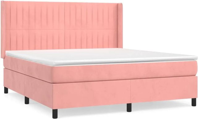 vidaXL Boxspringbett mit Matratze in Rosa, Hybrid-Design aus Samt, B/T/H: 180 x 200 x 118 cm - Bild 1