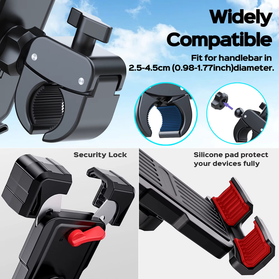 Motorrad-Telefonhalterung mit Dual Vibration Dampener und Upgrade-Lenkerclip in Schwarz für Motorrad und Fahrrad - Bild 5