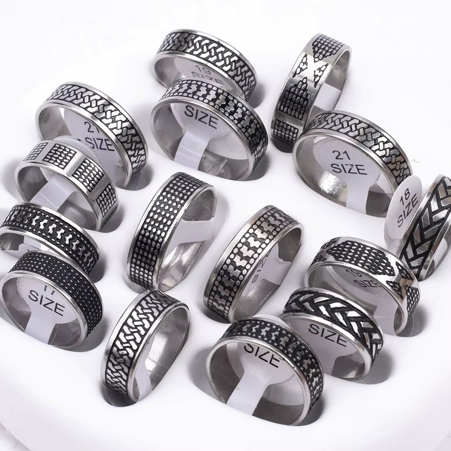 EKUSTYEE Ring Edelstahl, Vintage, Silber, Herren - Bild 4