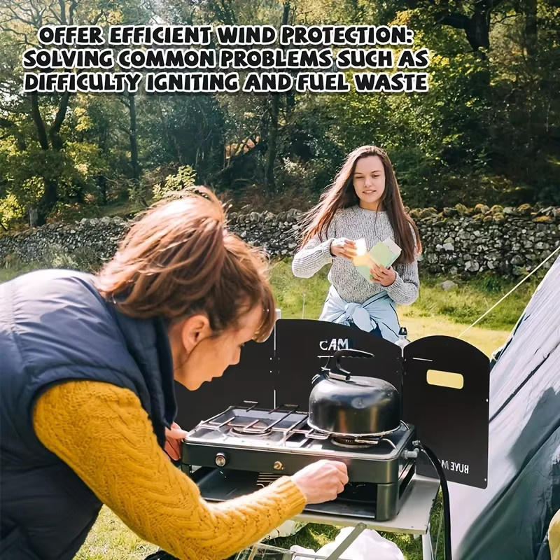 XIUGOUDUOLA Windschutzscheibe für Camping und Grillen, 4-seitig faltbar und winddicht mit Gewürzaufbewahrungsregal, Beige/Schwarz - Bild 4