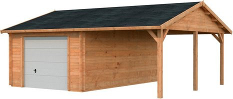 Palmako Garage Roger aus Fichten-Leimholz mit Sektionaltor und Satteldach, Hellbraun, B/T/H: 703 x 619 x 316 cm - Bild 2