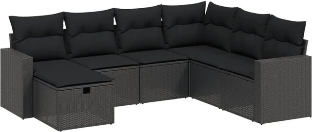 vidaXL 7-tlg Garten-Sofagarnitur aus Poly-Rattan mit Kissen in Schwarz - Bild 1