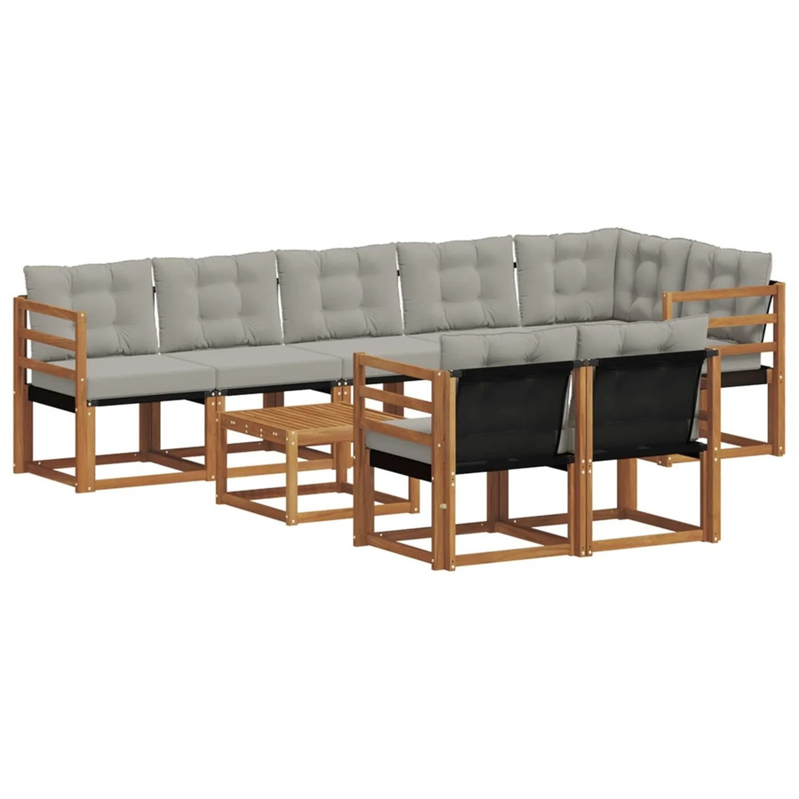 vidaXL Outdoor-Sofagarnitur 9-teilig aus Akazienholz und Textilene in Natur und Grau mit Kissen - Bild 2