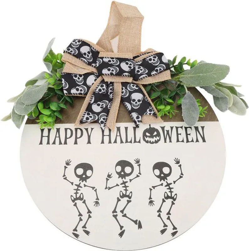 Koogeelife Halloween Deko Schild Schedel aus Holz, weiß, hängend - Bild 1