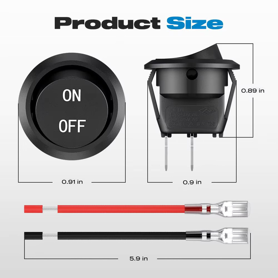 5er Set AOKIN Runde Rocker Schalter KCD1 SPST EIN/AUS Mini Kippschalter 2-Pin Schwarz für Auto und RV, 12V-120V, Durchmesser: 20 mm - Bild 3