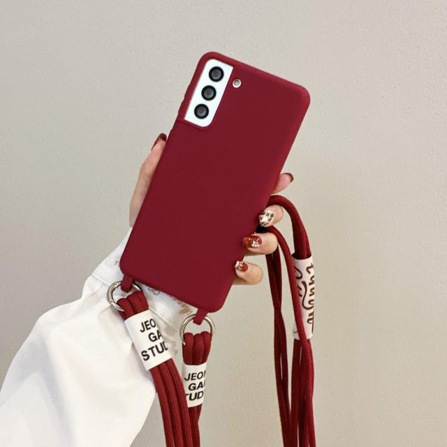 Silikonhülle mit Tragegurt und Schulterriemen für Samsung Galaxy S24 S23 S22 S21 S20 FE A54 A34 A14 in Rot - Bild 1