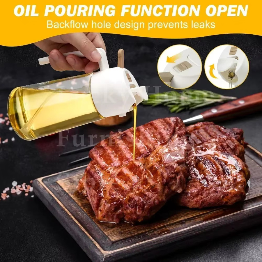 XMSJ 2-in-1 Olivenölsprüher und Ölspender aus Kunststoff in Transparent, 500 ml Sprühflasche für Essig und Öl zur Verwendung in der Küche, beim Grillen oder für die Heißluftfritteuse - Bild 4