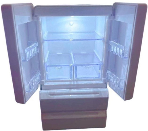 Miniatur-Kühlschrank mit Beleuchtung, 1:12, Doppeltüriges Modell, Rosa / Pink, Weiß - Bild 1