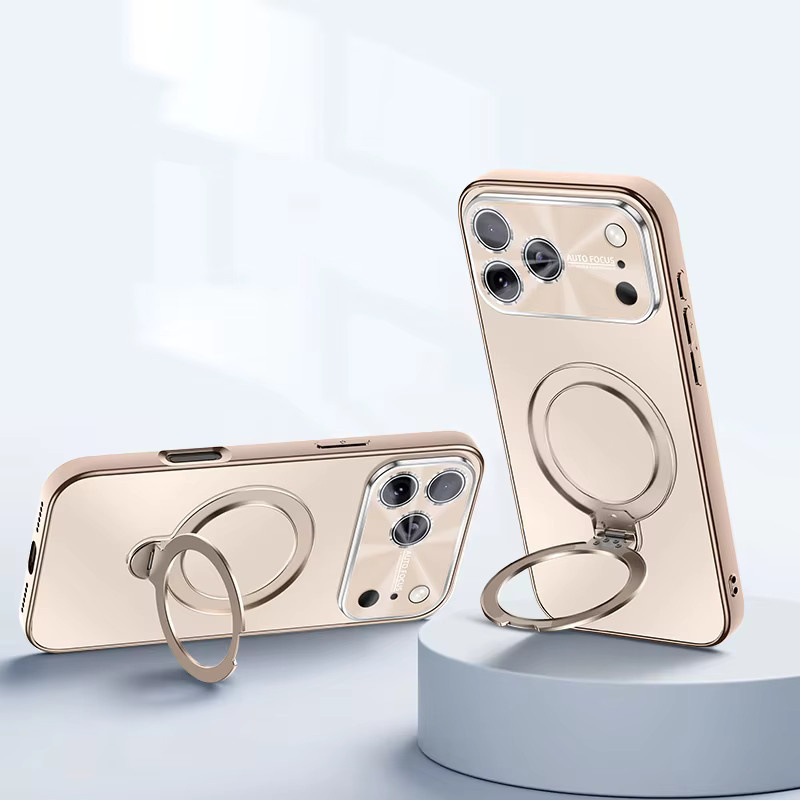 AIERHEBA MagSafe Magnetische Schutzhülle mit rotierendem Metallring Halterung für iPhone 17 Air 16 15 14 Pro Max in Orange und Gold matte Abdeckung - Bild 2