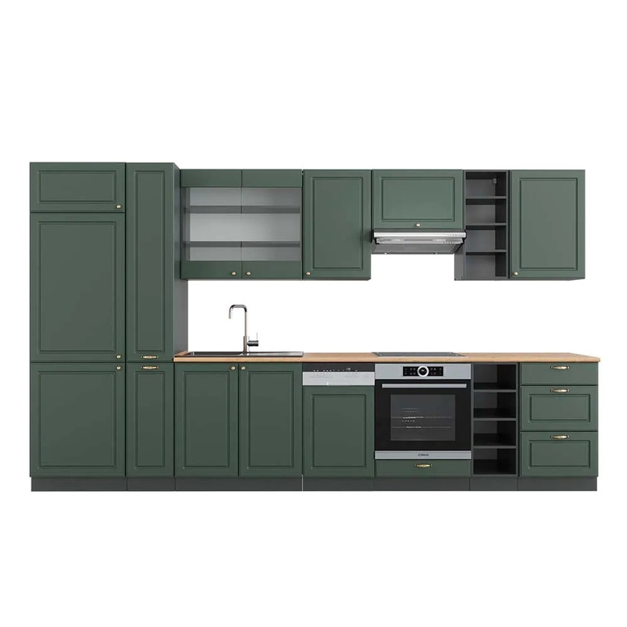 Vicco Fame-Line Küchenzeile Landhausstil in Grün, Gold und Anthrazit mit Eiche-Optik, Breite: 355 cm, Höhe: 206 cm, Tiefe: 51 cm - Bild 2