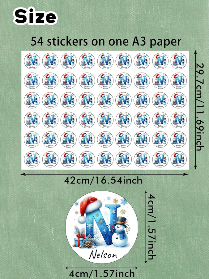 Personalisierte Weihnachtsaufkleber mit Schneemann-Motiv, runde Namensschilder für Kinder und Familie, bunt, Papier - Bild 5