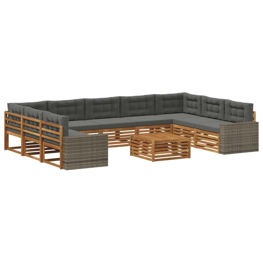 vidaXL Outdoor-Sofagarnitur in U-Form aus Akazienholz mit 10 Kissen in Anthrazit und Natur - Bild 2