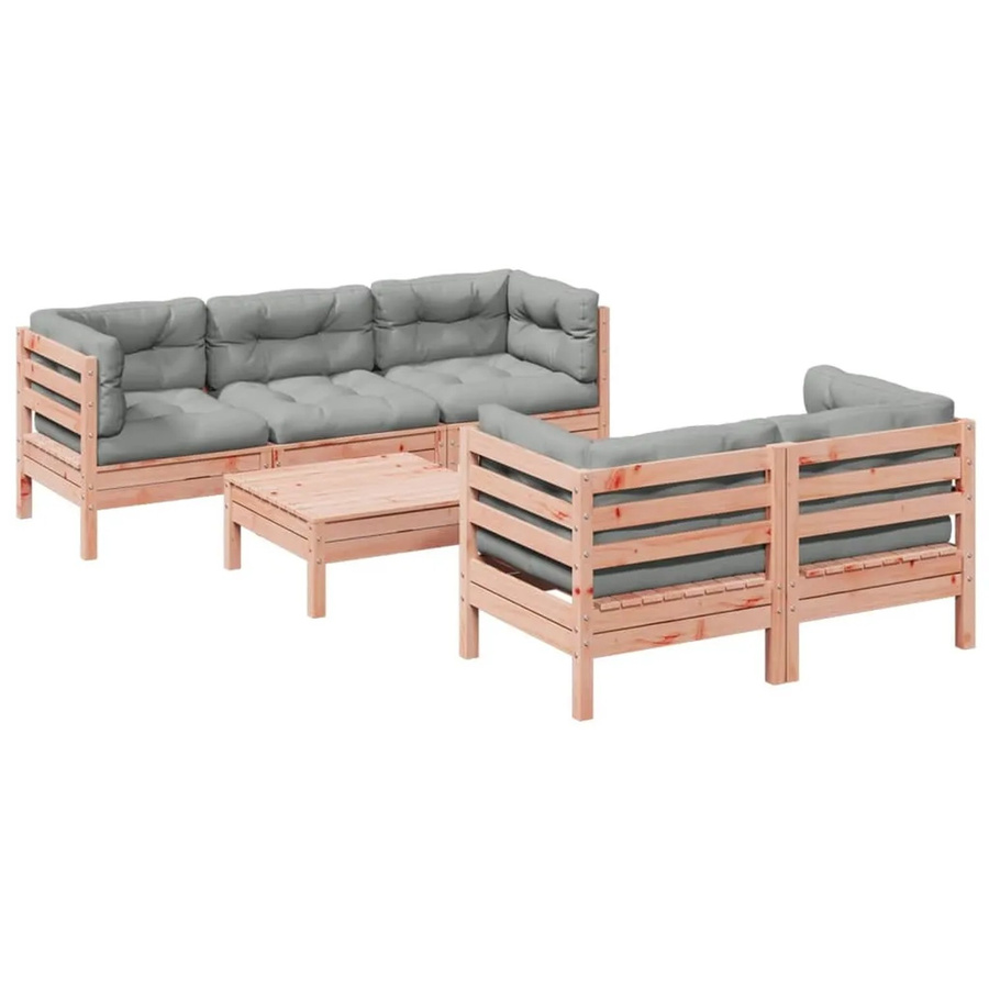 vidaXL 6-teilige Garten-Sofagarnitur aus Douglasienholz in L-Form mit Kissen in Braun und Grau - Bild 2