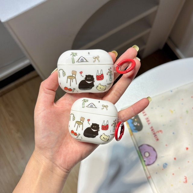 Schützende Kopfhörerhülle für Apple AirPods 1, 2, 3, 4, Pro 2 und Pro 3 mit Cartoon-Muster in Schwarz und Weiß - Bild 1