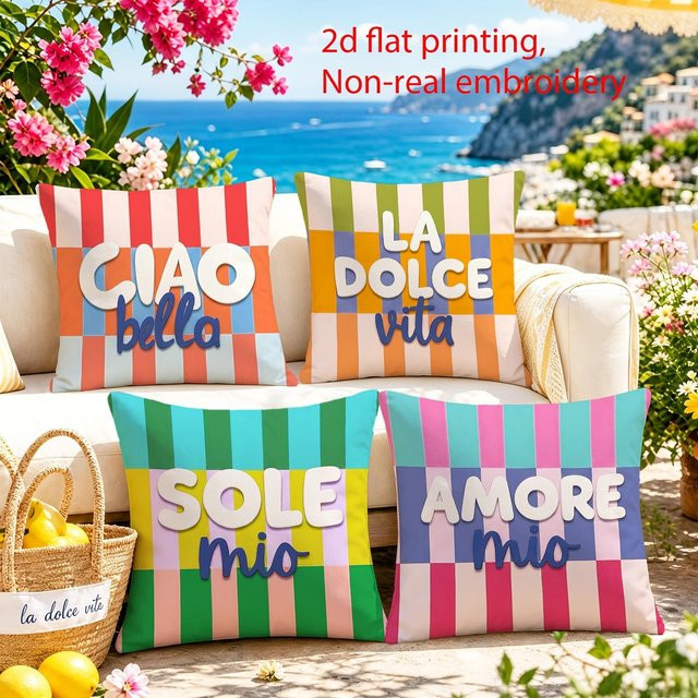 4er-Set Ciao Bella Kissenhüllen mit italienischem Streifenmuster, Multicolour, B/B: 60 x 60 cm - Bild 1