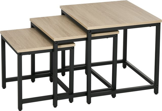 HOMCOM 3er-Set Couchtische im Industrial Design mit Holzoptik und Stahlrahmen in Schwarz und Braun - Bild 1