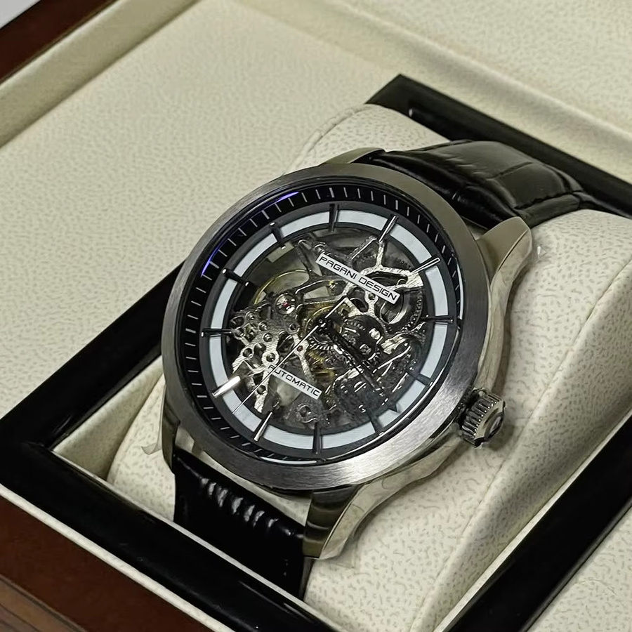 Pagani Design Armbanduhr, Automatik, Edelstahl, Leder, Herren, Schwarz - Bild 2