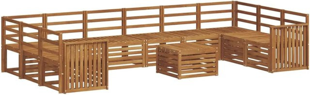 vidaXL Sofagarnitur aus Akazie Massivholz in Braun, U-Form mit Tisch, 2 Ecksofas und 8 Mittelsesseln im modernen Latten-Design - Bild 1
