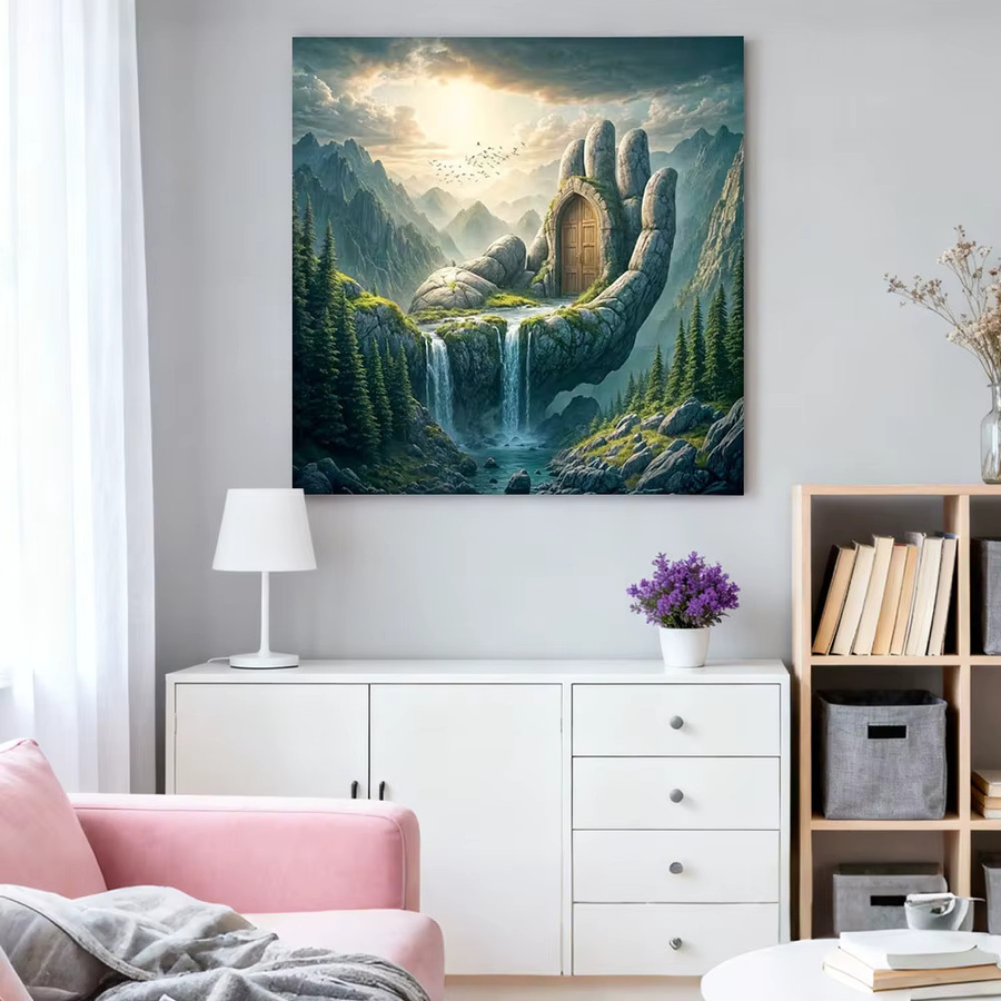 HUACAN Diamant-Mosaik-Set Landschaft Wasserfall mit runden Strasssteinen, Wanddekoration, Mehrfarbig, B/H: 20 x 20 cm - Bild 3