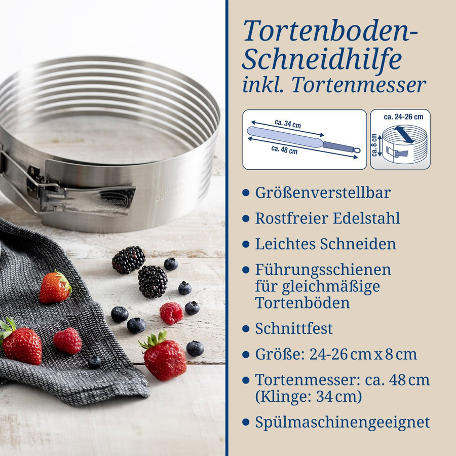 Dr. Oetker Tortenboden Schneidhilfe mit Tortenmesser, 2-teiliges Set, verstellbar, rund, Edelstahl, Silber - Bild 3