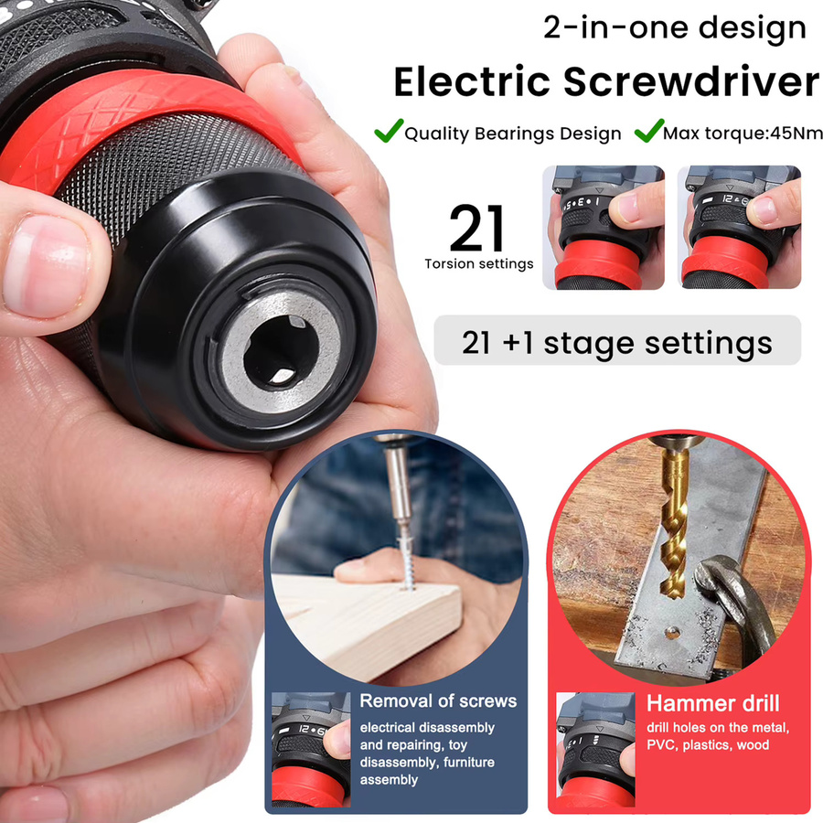 HGTUGO Bürstenloser Mini-Elektrowerkzeug-Schnellspann-Schlagbohrer in Schwarz, multifunktionaler Handbohrer und Elektroschrauber für Renovierungen - Bild 3