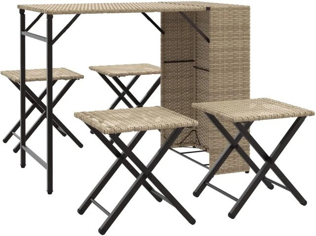 vidaXL 5-teilige Garten-Essgruppe aus Poly-Rattan in Beige mit klappbaren Elementen für Terrasse und Garten, Tisch B: 110 cm, T: 73 cm, H: 73 cm und 4 Stühle B: 55 cm, T: 55 cm, H: 73 cm - Bild 1