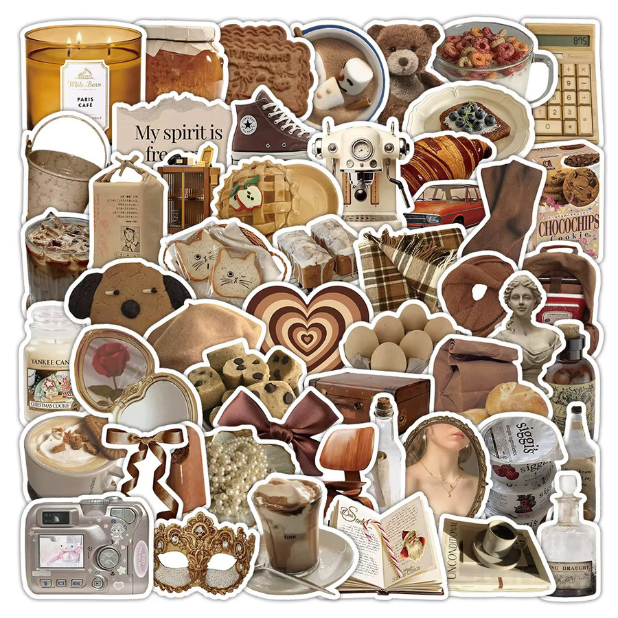 54 Stück braune INS-Ästhetik-Aufkleber aus Papier für Schreibwaren und Geschenkverpackungen von Golden Memory Stickers Store - Bild 2