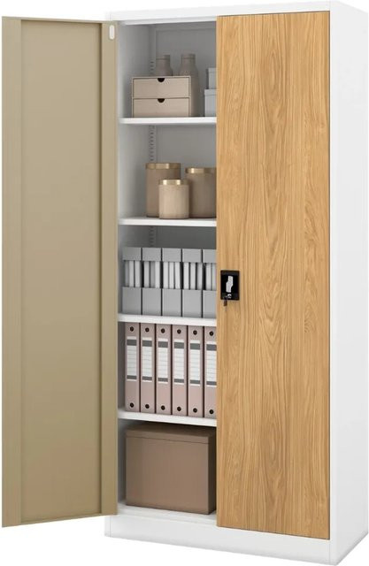 JAN NOWAK Aktenschrank aus Metall mit 5 Ebenen und Schloss, Weiß-Eiche, B/T/H: 90 x 40 x 195 cm - Bild 1