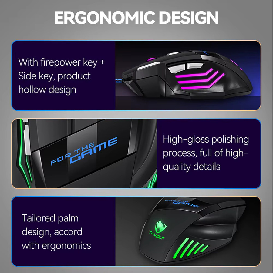 KEBIDUMEI RGB Gaming-Maus mit 7 Tasten, ergonomische USB-Maus mit Kabel in Schwarz für PC, Laptop, Windows und Mac OS - Bild 5