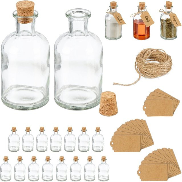Relaxdays Dekogläser aus Glas in Transparent mit Korkdeckel, 20er Pack, Höhe: 11,5 cm, Durchmesser: 6 cm - Bild 1