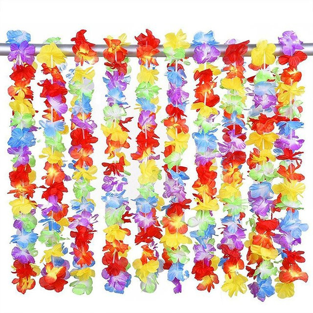 10 Stück OURFETE Hawaiianische Künstliche Leis-Kränze in Multicolour als Florale Halsketten für Sommer, Strand, Hochzeit und Geburtstag Party Deko - Bild 1
