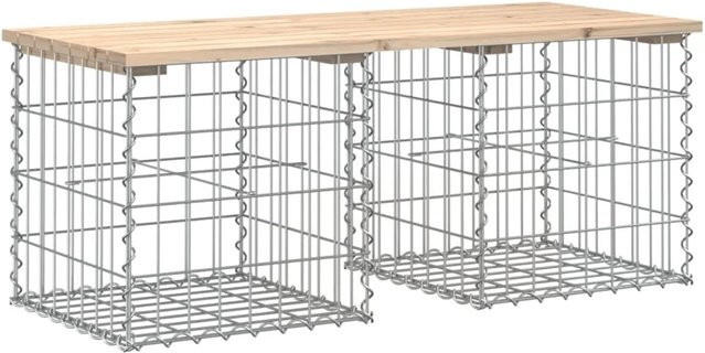 vidaXL Gartenbank aus Gabionen und Kiefernholz in Braun, B/T/H: 103 x 44 x 42 cm - Bild 1
