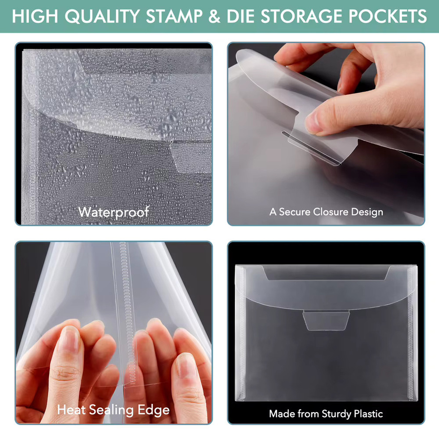 10er-Pack transparente Aufbewahrungstaschen aus Kunststoff für Stempel und Stanzformen als wasserdichter Organizer - Bild 2