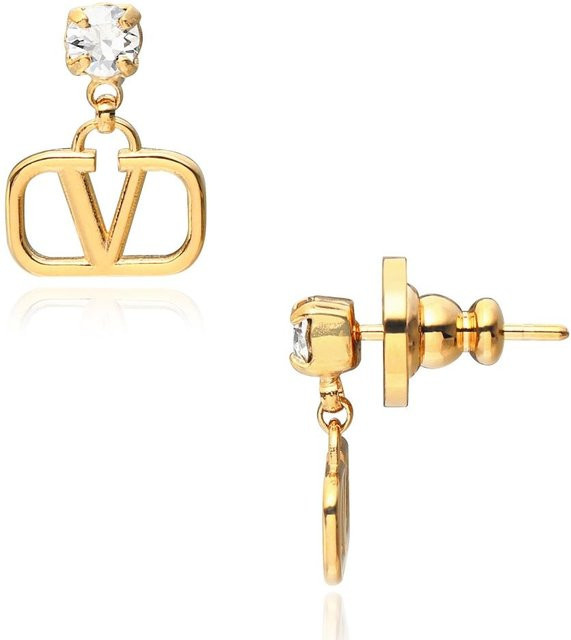 Valentino V Logo Kristall Tropfenohrringe, Gold, Damen - Bild 1