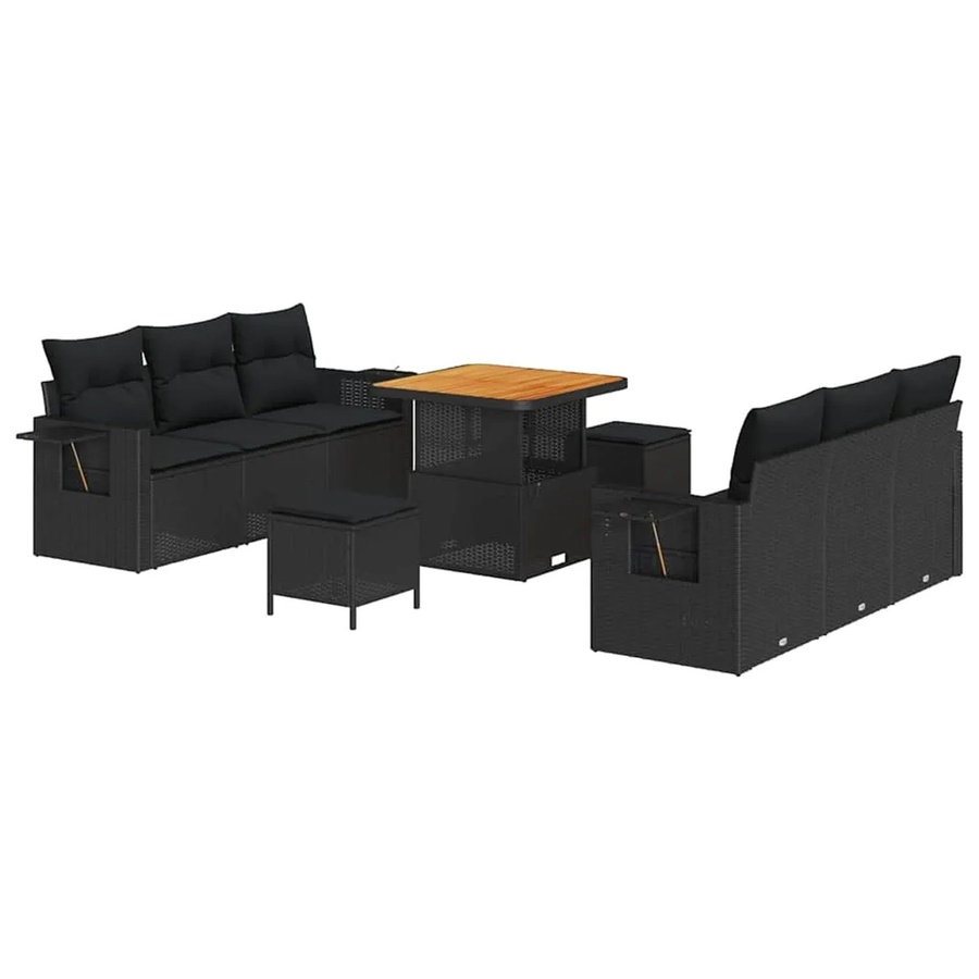 vidaXL Garten-Sofa-Set 9-teilig aus Poly-Rattan und Akazienholz in Schwarz - Bild 2