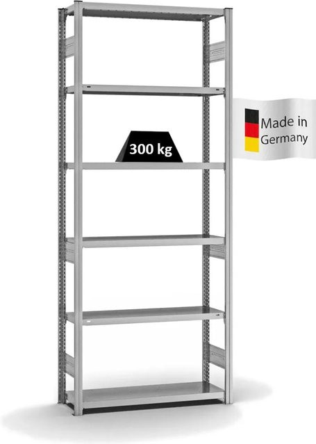 PROREGAL Fachbodenregal Stecksystem T-Profil Heavy-Duty Grundregal, 6 Ebenen, verzinkt, Farbe: Silber, H x B x T: 250 x 100 x 30 cm - Bild 1
