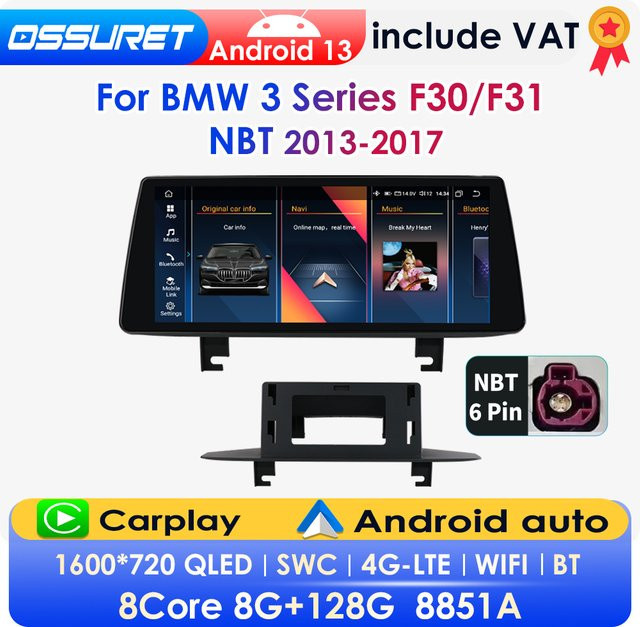 OSSURET 10,25 Zoll 2-DIN Android Autoradio für BMW 3er F30 F31 NBT (2013-2017) mit GPS, Bluetooth, Wireless Carplay und Android Auto in Schwarz - Bild 1